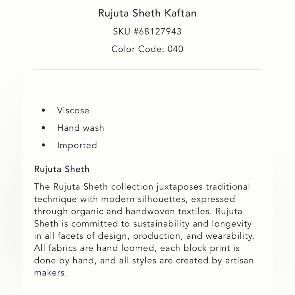 Anthropologie Rujuta Sheth Kaftan Dress - One Size - Picture 9 of 9